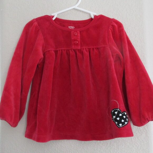 Carters Christmas Shirt Toddler Girls 3T Red Long Sleeve Heart Pullover Holiday - Picture 1 of 7
